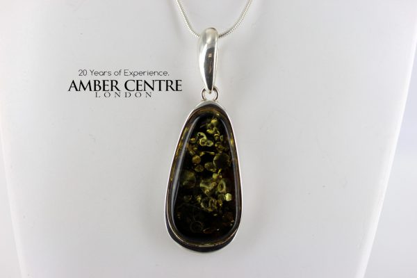 German Baltic Green Amber Oval Pendant in 925 Silver Hand Made PE0238 RRP£130!!!