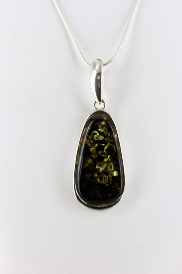 German Baltic Green Amber Oval Pendant in 925 Silver Hand Made PE0238 RRP£130!!!