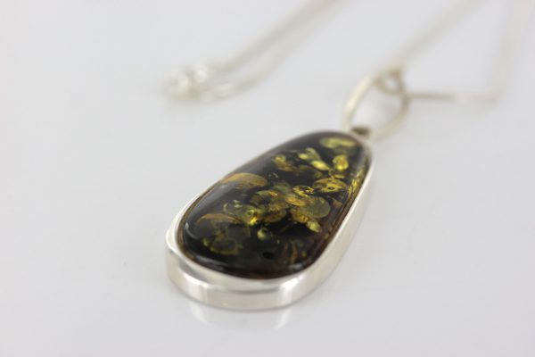 German Baltic Green Amber Oval Pendant in 925 Silver Hand Made PE0238 RRP£130!!!