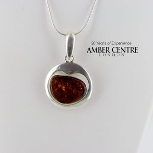 Baltic German Amber Rounded Pendant 925 Silver Hand Made PE0241– RRP£80!!