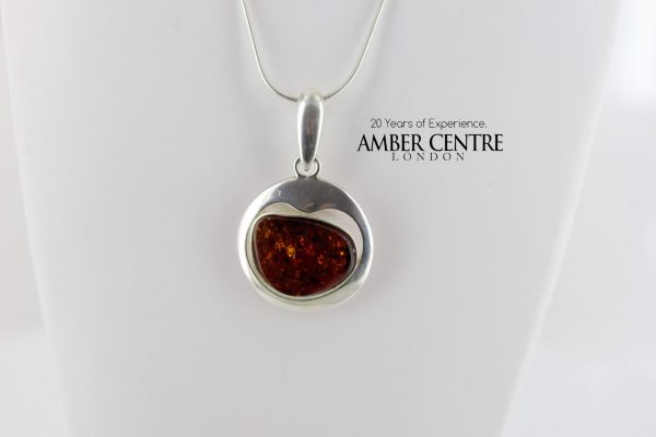 Baltic German Amber Rounded Pendant 925 Silver Hand Made PE0241– RRP£80!!