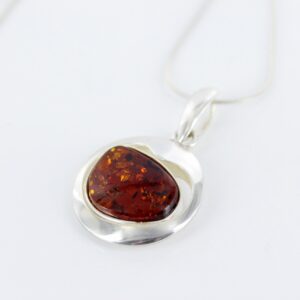 Baltic German Amber Rounded Pendant 925 Silver Hand Made PE0241– RRP£80!!