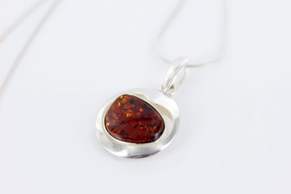 Baltic German Amber Rounded Pendant 925 Silver Hand Made PE0241– RRP£80!!