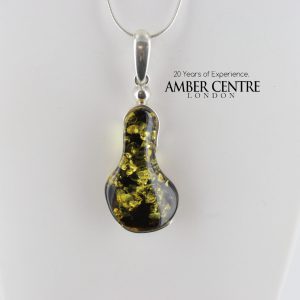 Baltic Green Pear-shaped Amber Pendant 925 Silver Hand Made PE0257 - RRP 90!!