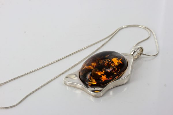 Classic Cognac Amber Pendant 925 Silver Hand Made PE0258- RRP 280!!