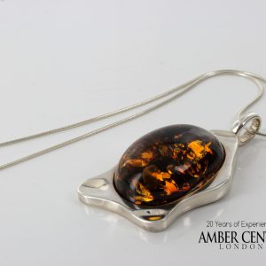 Classic Cognac Amber Pendant 925 Silver Hand Made PE0258- RRP 280!!