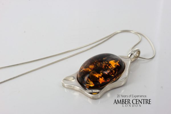 Classic Cognac Amber Pendant 925 Silver Hand Made PE0258- RRP 280!!