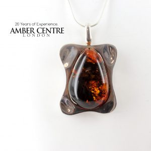Classic Cognac Amber Pendant 925 Silver Hand Made PE0260 - RRP 280!!