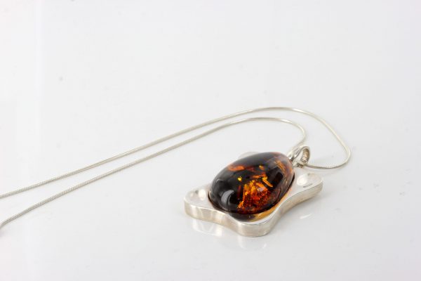 Classic Cognac Amber Pendant 925 Silver Hand Made PE0260 - RRP 280!!