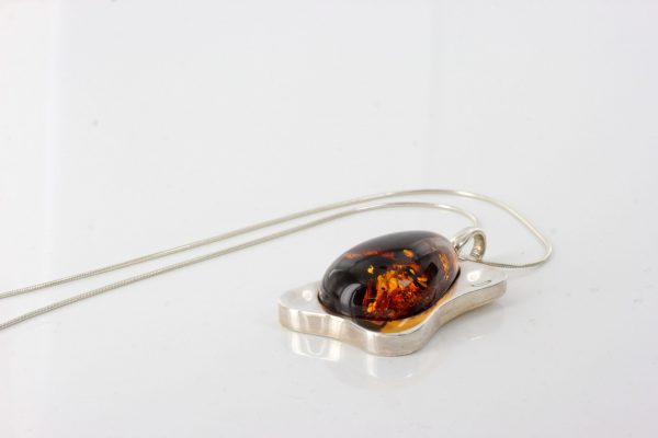 Classic Cognac Amber Pendant 925 Silver Hand Made PE0260 - RRP 280!!