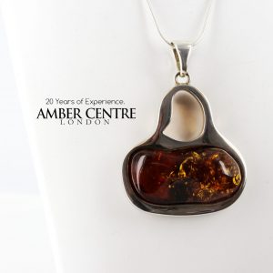 Classic Bold Cognac Amber Pendant 925 Silver Hand Made PE0261- RRP 250!!