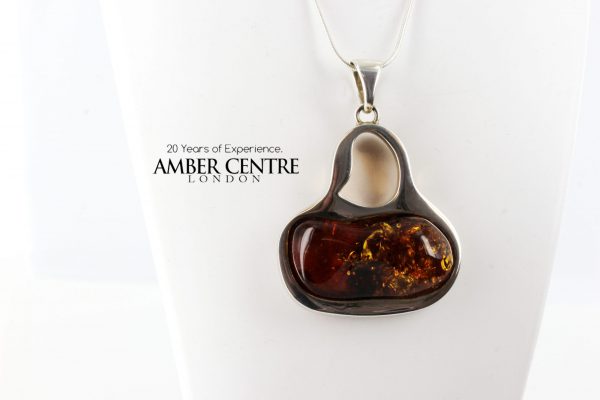 Classic Bold Cognac Amber Pendant 925 Silver Hand Made PE0261- RRP 250!!