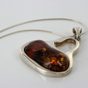 Classic Bold Cognac Amber Pendant 925 Silver Hand Made PE0261- RRP 250!!