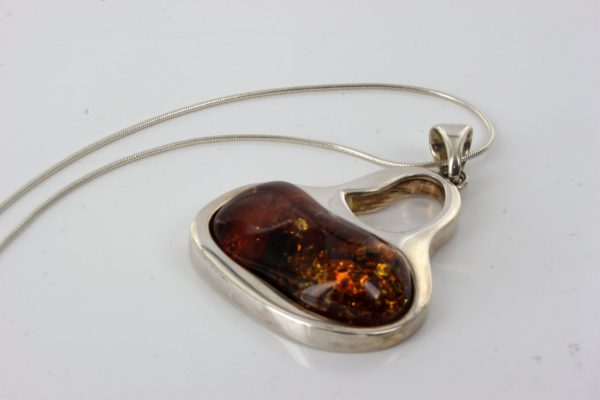 Classic Bold Cognac Amber Pendant 925 Silver Hand Made PE0261- RRP 250!!