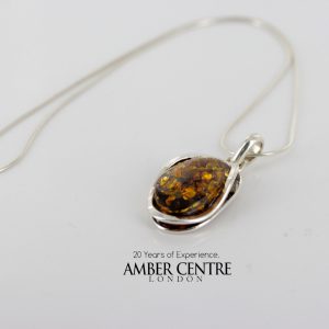 Classic Green Amber Pendant 925 Silver Hand Made PE0267 - RRP 110!!