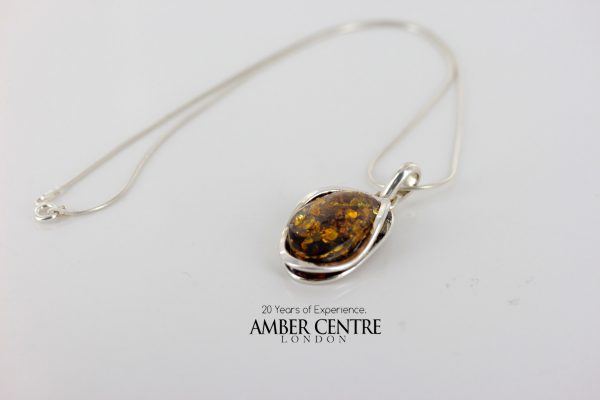 Classic Green Amber Pendant 925 Silver Hand Made PE0267 - RRP 110!!