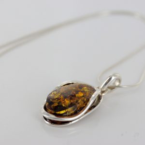 Classic Green Amber Pendant 925 Silver Hand Made PE0267 - RRP 110!!