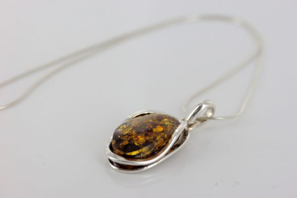 Classic Green Amber Pendant 925 Silver Hand Made PE0267 - RRP 110!!