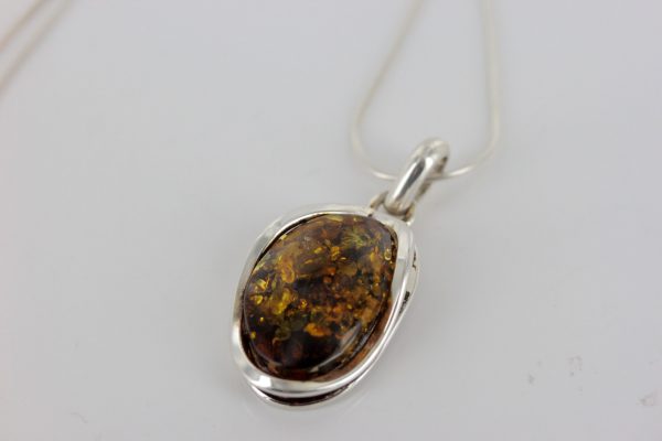 Classic Green Amber Pendant 925 Silver Hand Made PE0267 - RRP 110!!