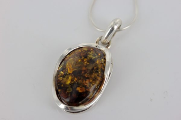 Classic Green Amber Pendant 925 Silver Hand Made PE0267 - RRP 110!!