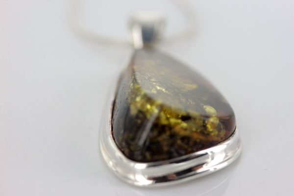 Classic Green Amber Pendant 925 Silver Hand Made PE0273 - RRP 110!!