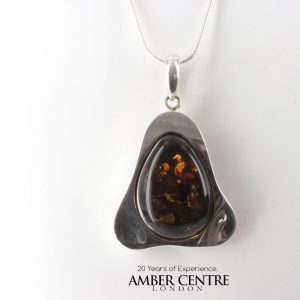 Classic Cognac Triangular Amber Pendant 925 Silver Hand Made PE0274 - RRP 199!!