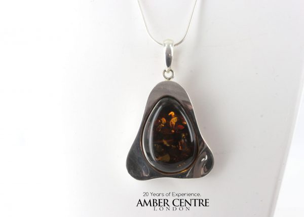 Classic Cognac Triangular Amber Pendant 925 Silver Hand Made PE0274 - RRP 199!!