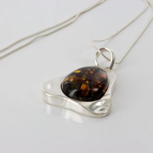 Classic Cognac Triangular Amber Pendant 925 Silver Hand Made PE0274 - RRP 199!!