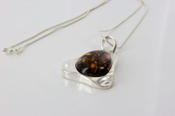 Classic Cognac Triangular Amber Pendant 925 Silver Hand Made PE0274 - RRP 199!!