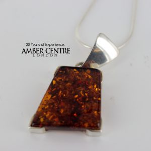 Classic Cognac Amber Pendant 925 Silver Hand Made PE0281 - RRP 49.95!!