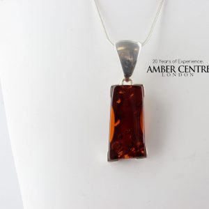 Rectangle Pendant German Baltic Amber in 925 Silver Handmade PE0228– RRP£90!!!