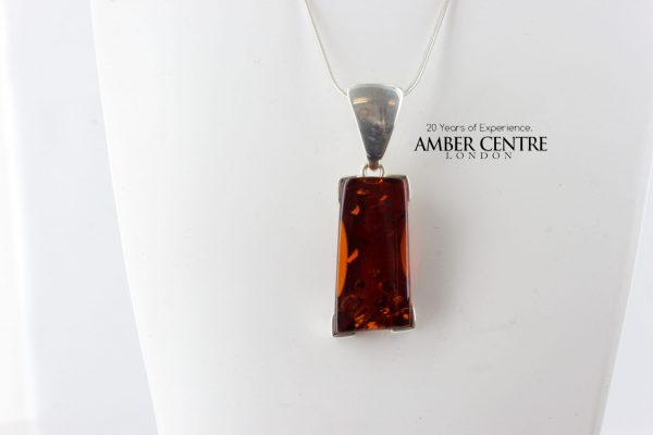 Rectangle Pendant German Baltic Amber in 925 Silver Handmade PE0228– RRP£90!!!