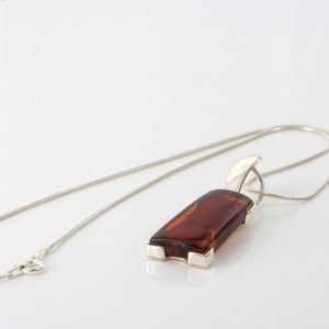 Rectangle Pendant German Baltic Amber in 925 Silver Handmade PE0228– RRP£90!!!