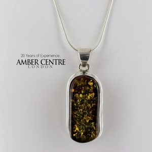 German Baltic Unique Green Amber Pendant 925 Silver Hand Made PE0235– RRP£115!!!