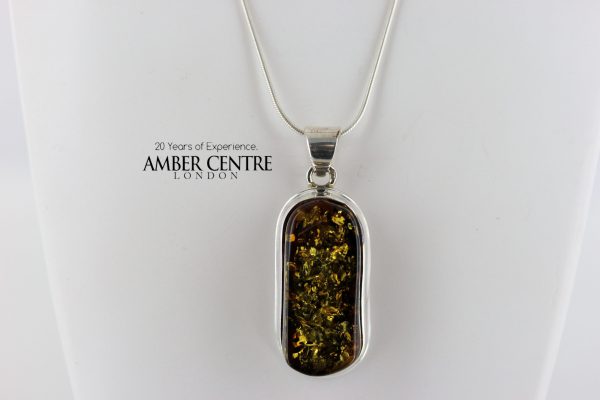 German Baltic Unique Green Amber Pendant 925 Silver Hand Made PE0235– RRP£115!!!