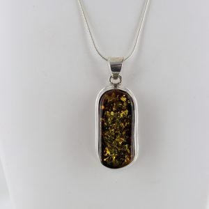 German Baltic Unique Green Amber Pendant 925 Silver Hand Made PE0235– RRP£115!!!