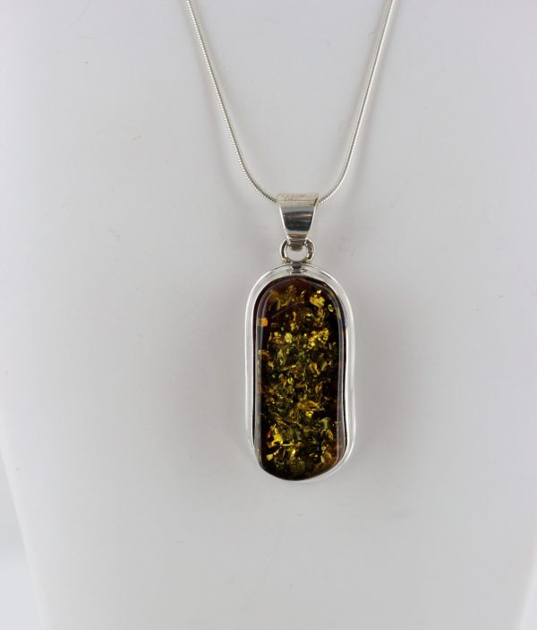 German Baltic Unique Green Amber Pendant 925 Silver Hand Made PE0235– RRP£115!!!