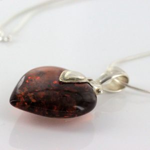 German Baltic Amber Heart Pendant with 925 Sterling Silver Loop PD079 RRP£75!!