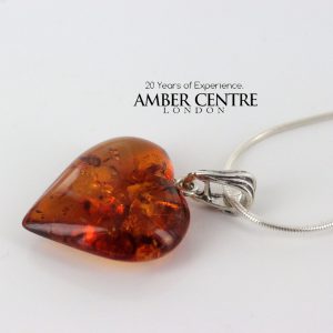 German Elegant Amber Heart Pendant with 925 Silver Vintage Loop PD080 RRP£40!!