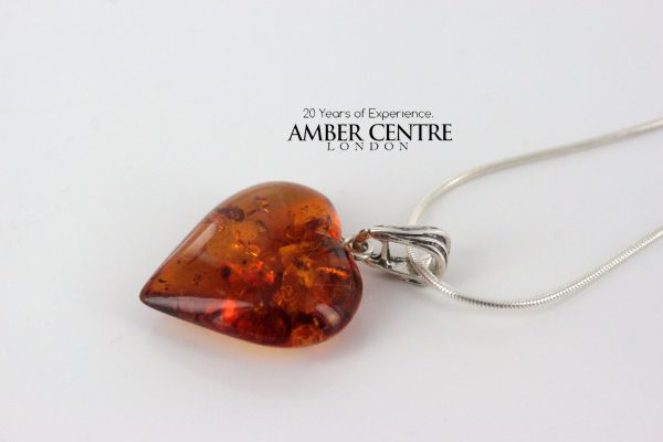 German Elegant Amber Heart Pendant with 925 Silver Vintage Loop PD080 RRP£40!!