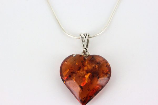 German Elegant Amber Heart Pendant with 925 Silver Vintage Loop PD080 RRP£40!!