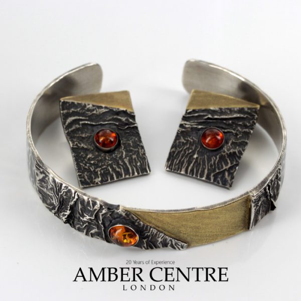 Handmade German Amber Clip Earrings and Bangle 925 Silver +14ct Gold Plated SET15 £495!!!