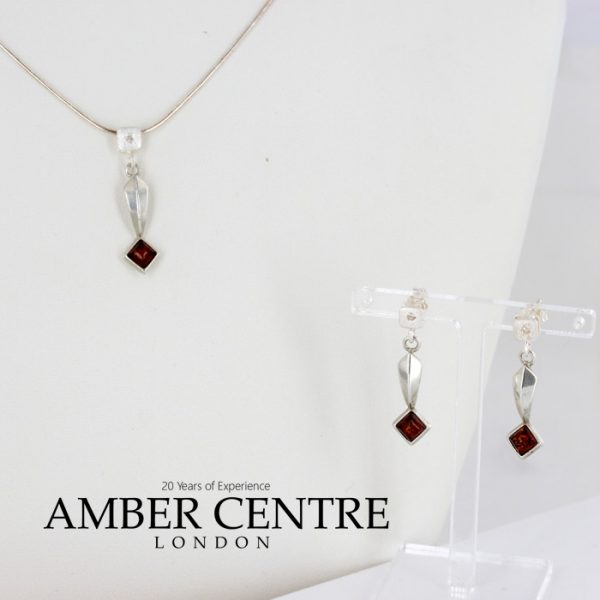 Italian Made Baltic Amber 925 Silver Necklace and Earrings Set with Diamond Elements SET17 RRP£125!!!