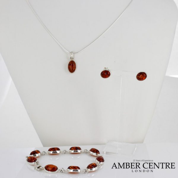 Italian Handmade German Baltic Amber Set 925 Sterling Silver- SET25 RRP£199!!