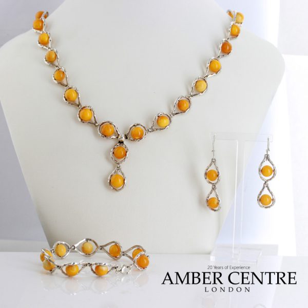 Antique Butterscotch German Baltic Amber Set includes Necklace/Earrings/Bracelet 925 Sterling Silver SET26 RRP£990!!!