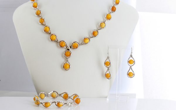 Antique Butterscotch German Baltic Amber Set includes Necklace/Earrings/Bracelet 925 Sterling Silver SET26 RRP£990!!!