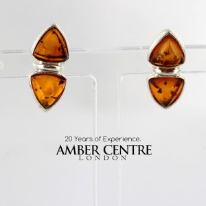 Modern German Baltic Amber Stud Earrings 925 Silver Handmade ST0006 RRP£25.00!!!