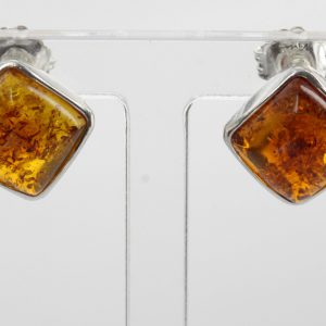 Handmade German Baltic Amber Stud Earrings 925 Silver 9x9mm ST0011 RRP£20!!!!