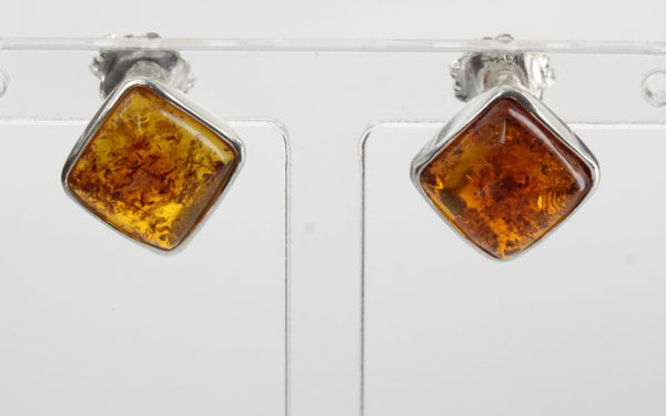 Handmade German Baltic Amber Stud Earrings 925 Silver 9x9mm ST0011 RRP£20!!!!