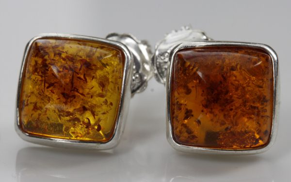 Handmade German Baltic Amber Stud Earrings 925 Silver 9x9mm ST0011 RRP£20!!!!